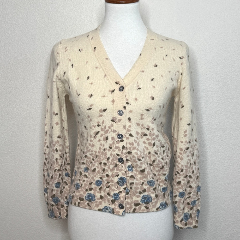 VINTAGE Lambswool Angora Blend Cardigan Sweater‎ SMALL Ombre Floral Cottage Core